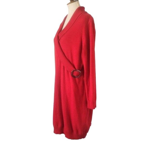 Size 14/16 1X Red Soft Knit Sweater Dress Buckle Fall Winter Cozy Plus Size - Picture 4 of 8
